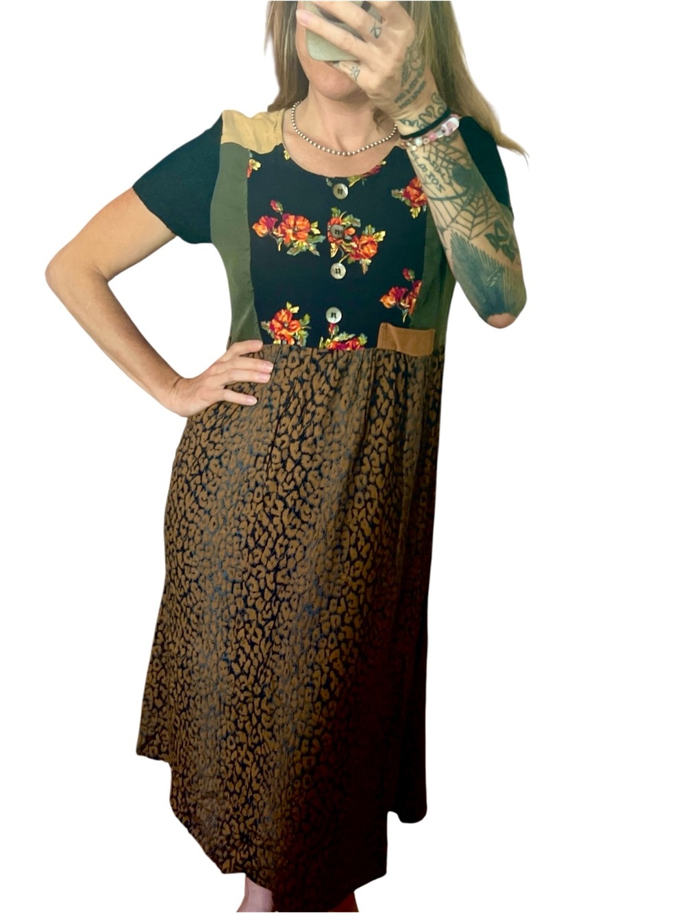 VINTAGE Carole Little Mixed-Print Floral Button Front Dress